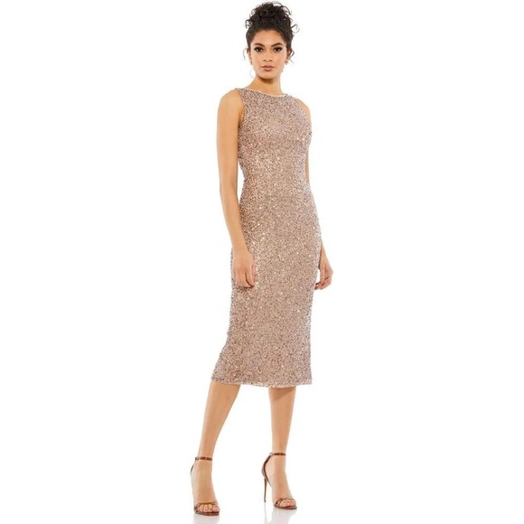 Dresses & Skirts - Mac Duggal 5526 Sequin Sheath Dress Rose‎ Gold Sleeveless Cocktail Party Formal